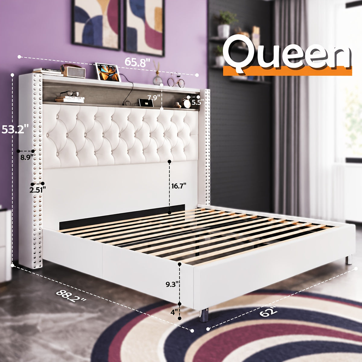 bed integrated led lights charging station velvet - Temu