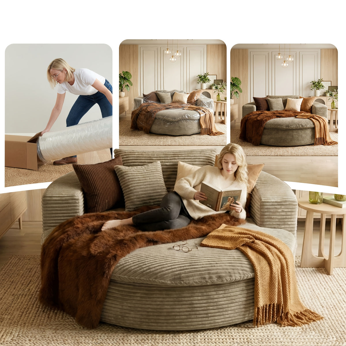 oversized round   lounge chaise extra wide corduroy - Temu