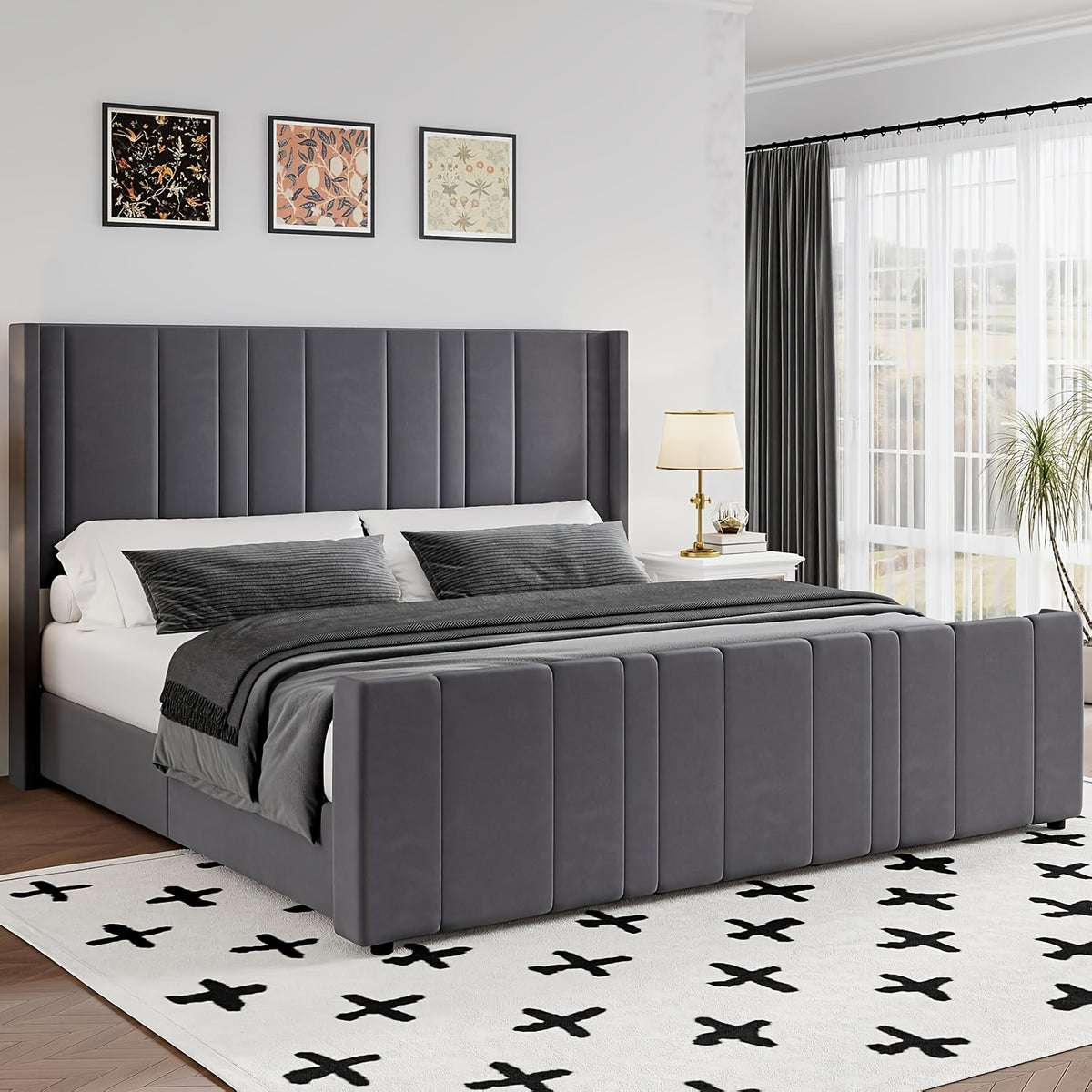 full queen king bed frame upholstered bed velvet headboard - Temu