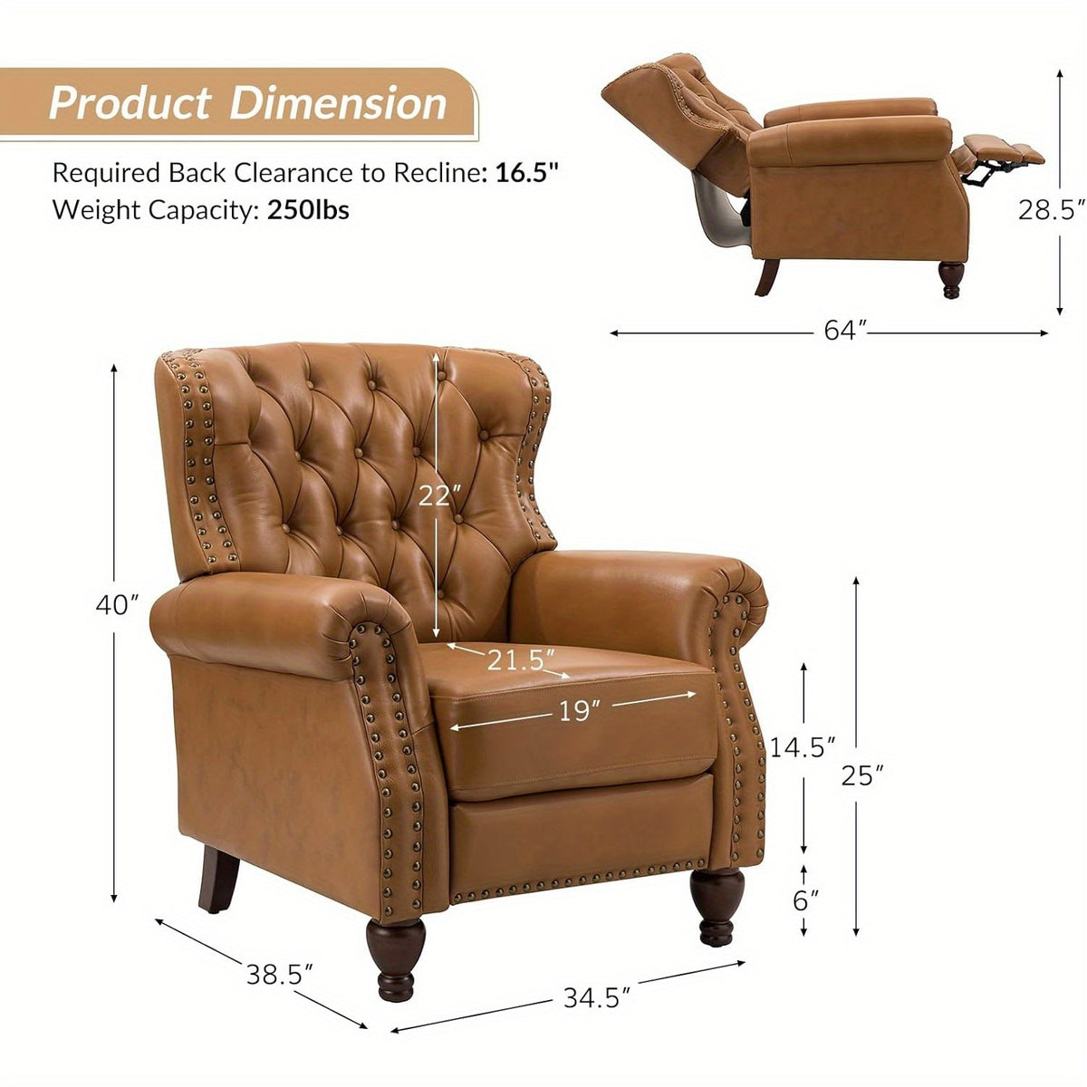 genuine leather recliner chair solid wood legs modern - Temu