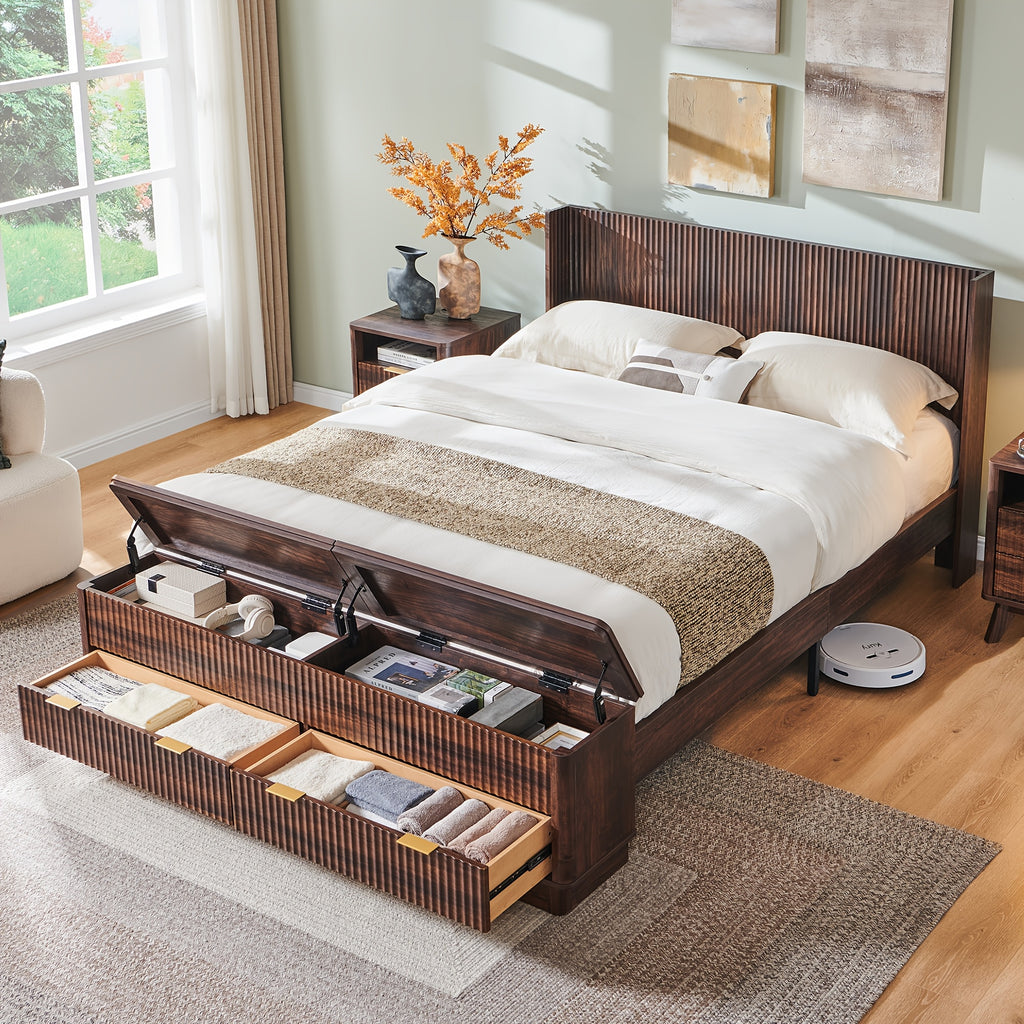 space saving upholstered platform bed in king queen sizes - Temu