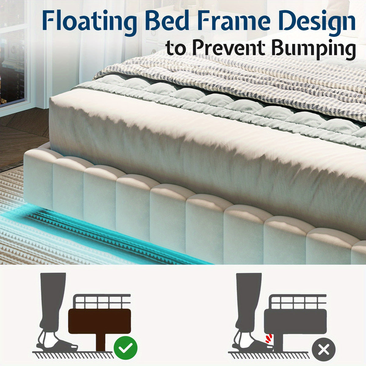 velvet upholstered bed frame wide headboard floating - Temu