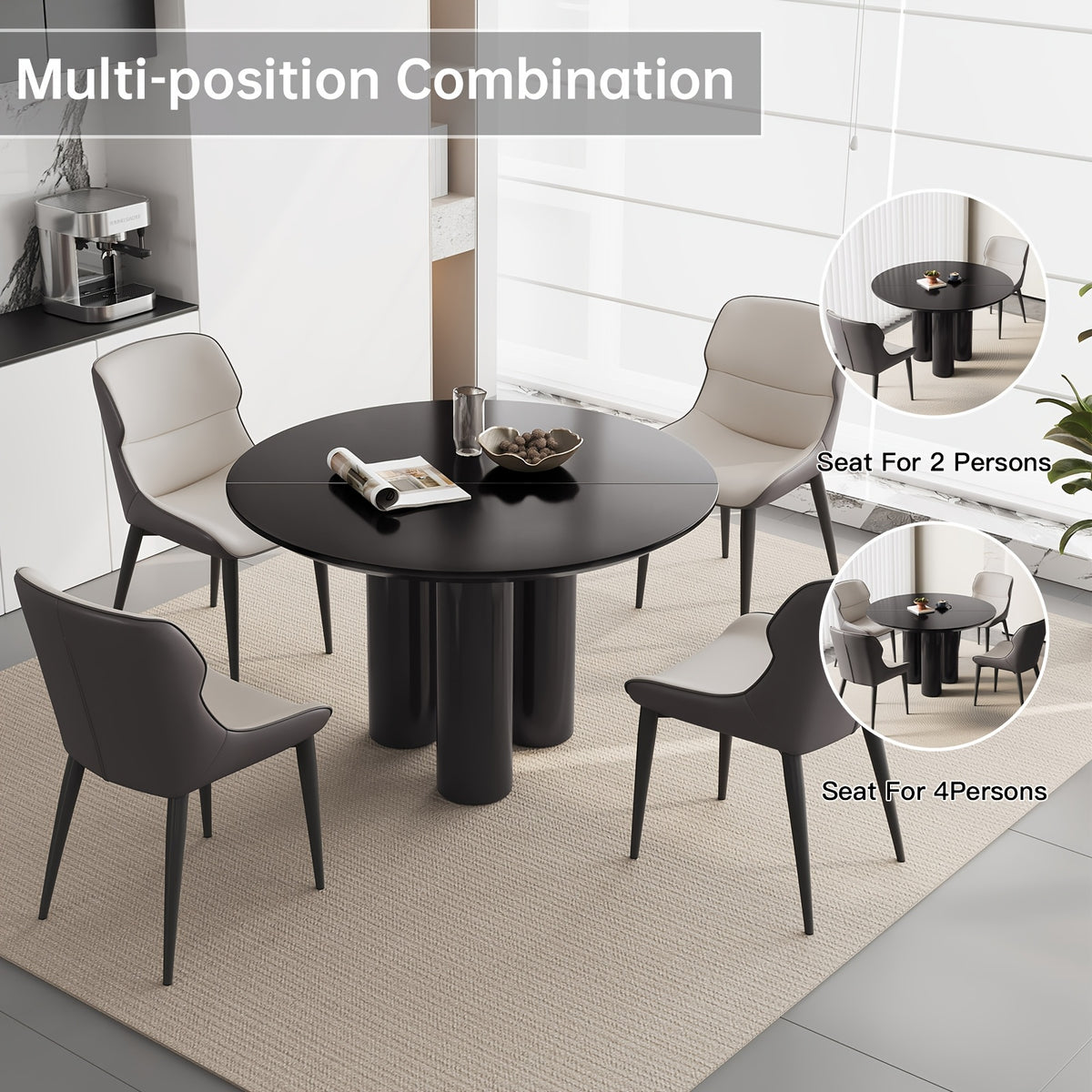 46 06 black dining table set 2 4 chairs modern round kitchen - Temu