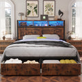 farmhouse bed frame bookcase headboard storage drawers no - Temu