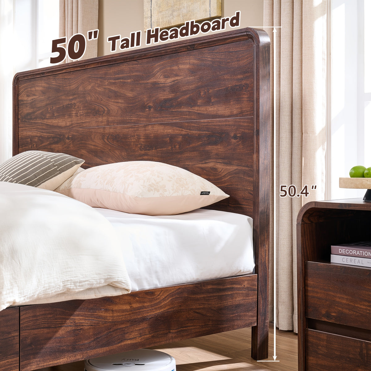 modern king size bed frame 50 tall headboard wood platform - Temu