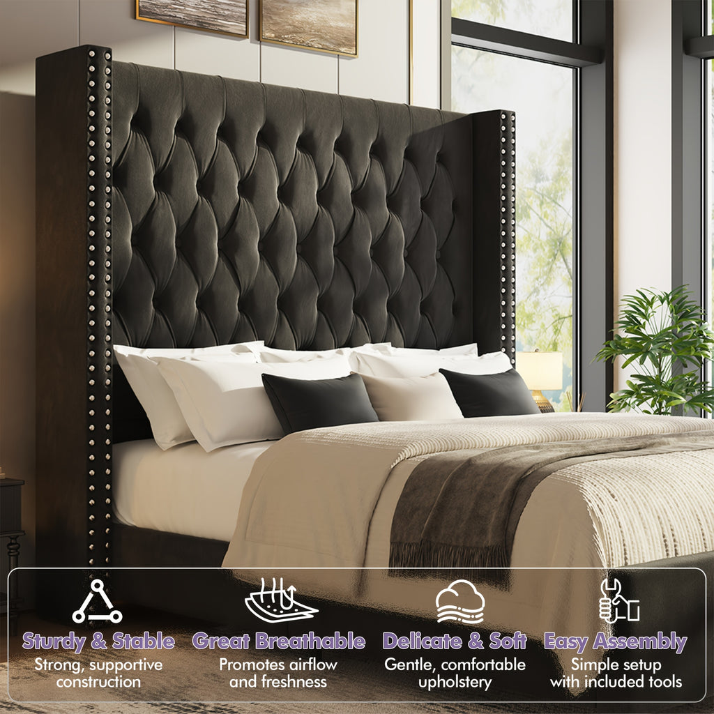 60 inch tall velvet bed frame tufted wingback - Temu