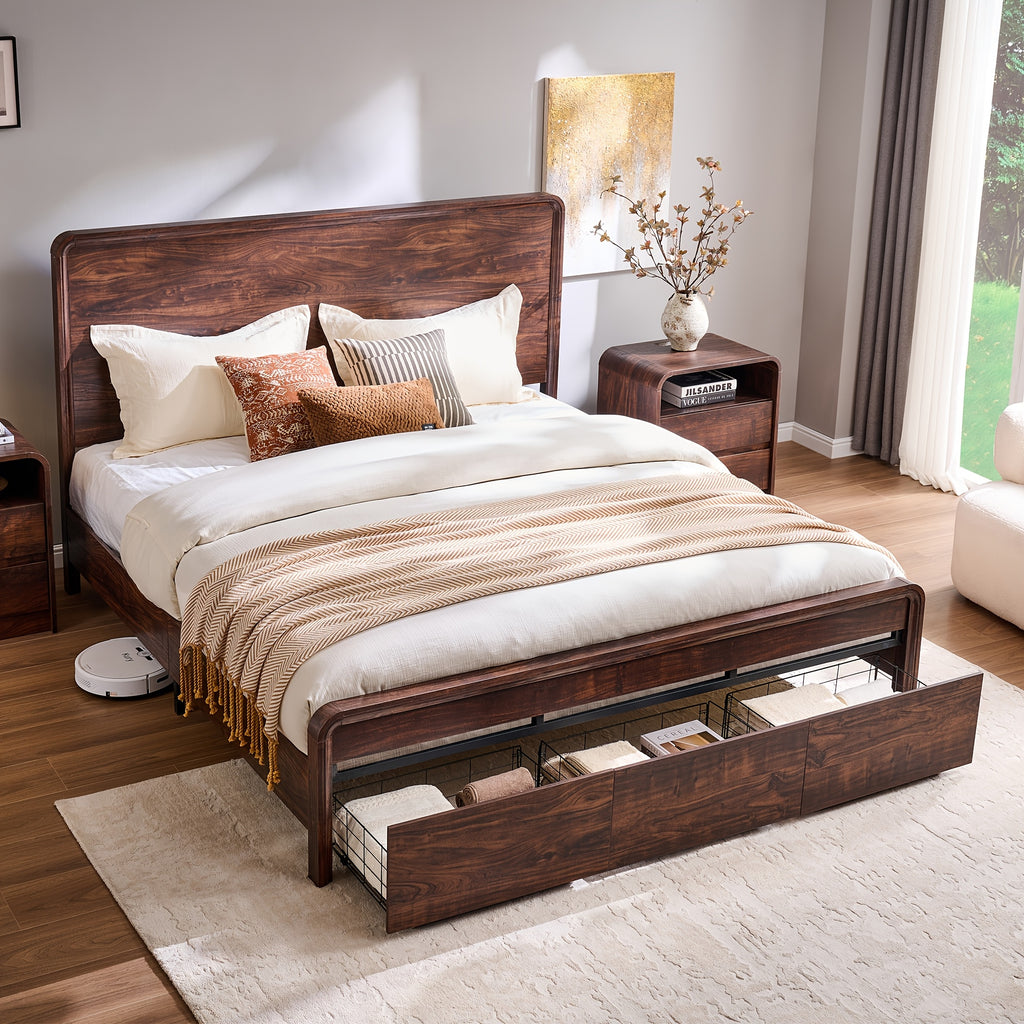 modern king size bed frame 50 tall headboard wood platform - Temu