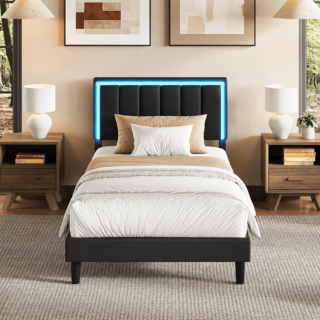 twin size bed frames pu leather metal twin bed frame - Temu