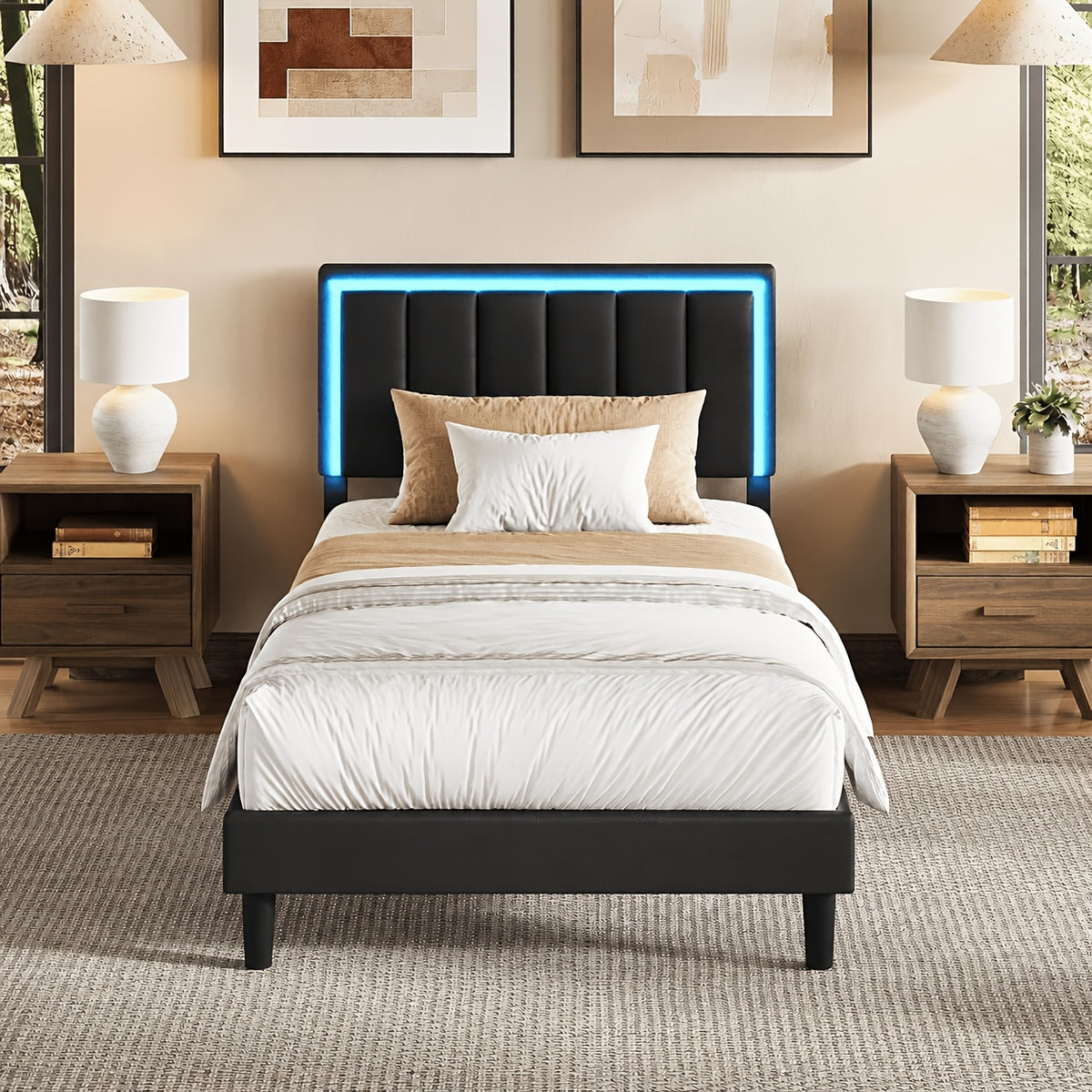 twin size bed frames pu leather metal twin bed frame - Temu
