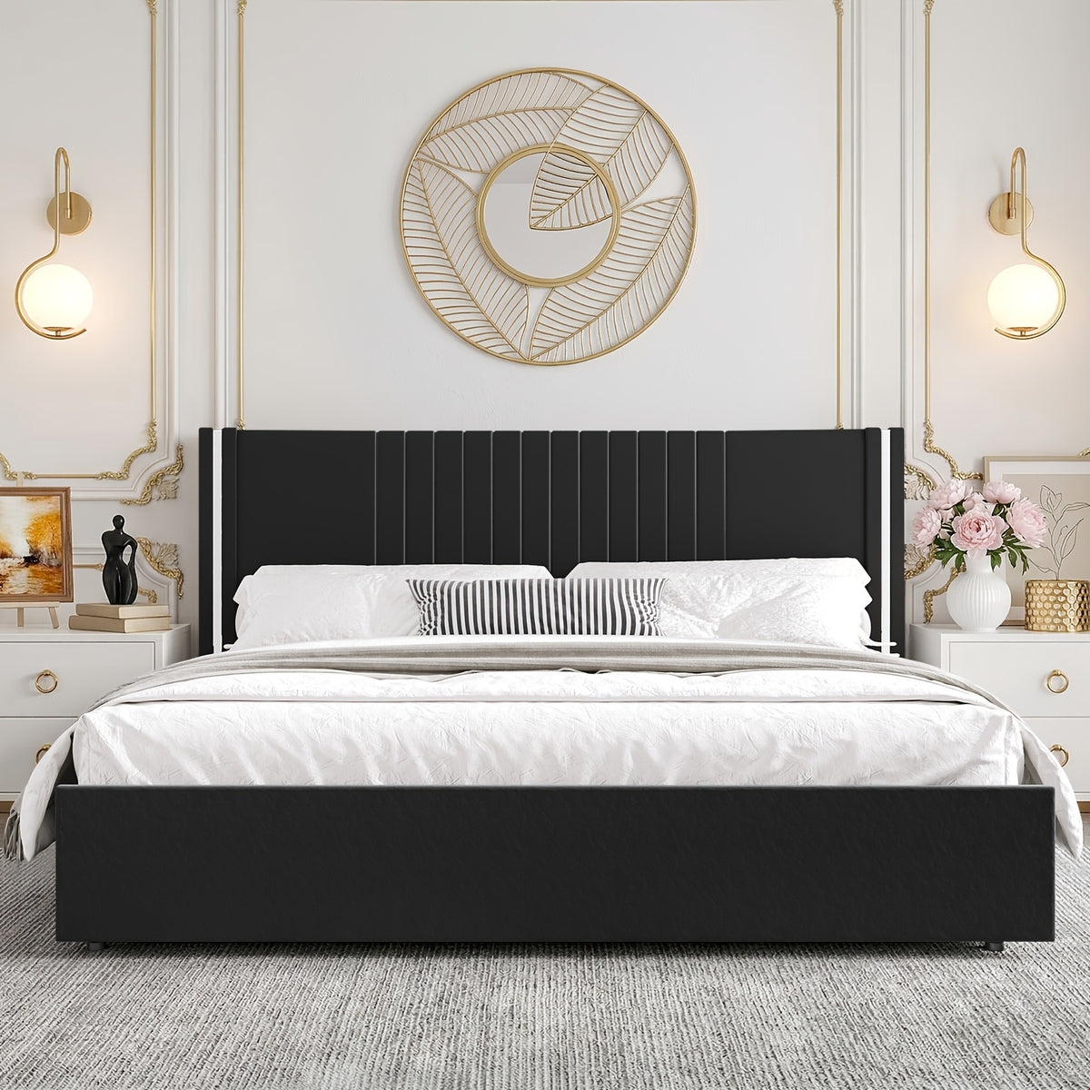 full queen king bed size frame velvet upholstered - Temu