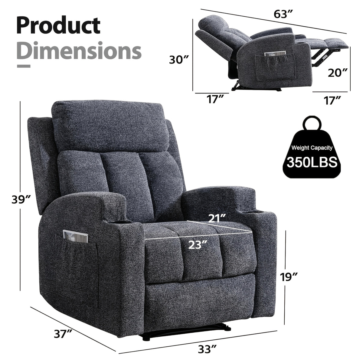 manual recliner chair massage heat soft fabric   - Temu