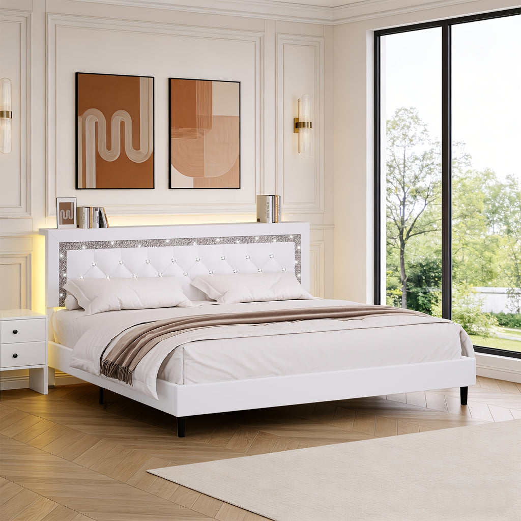 led lights king size bed frame storage headboard full queen - Temu