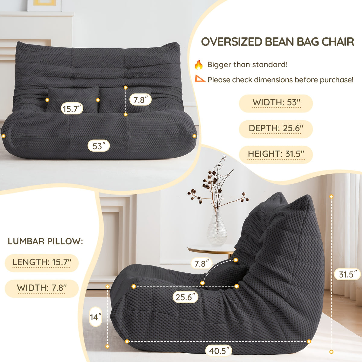 oversized frame free   bean bag sofa chair memory foam - Temu