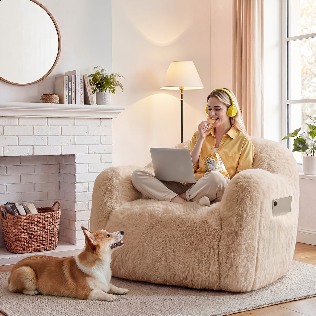 fluffy enormous bean bag chair armrests   - Temu