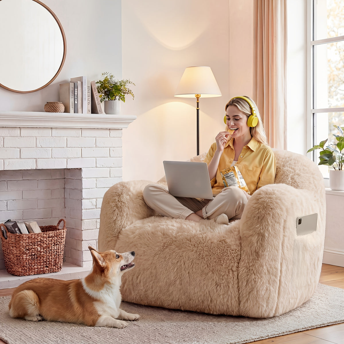 fluffy enormous bean bag chair armrests   - Temu