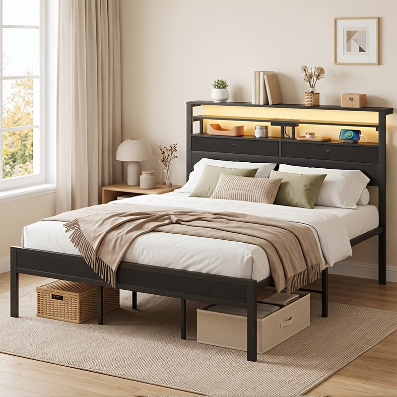 black led platform bed frame charging station 3 tier side - Temu