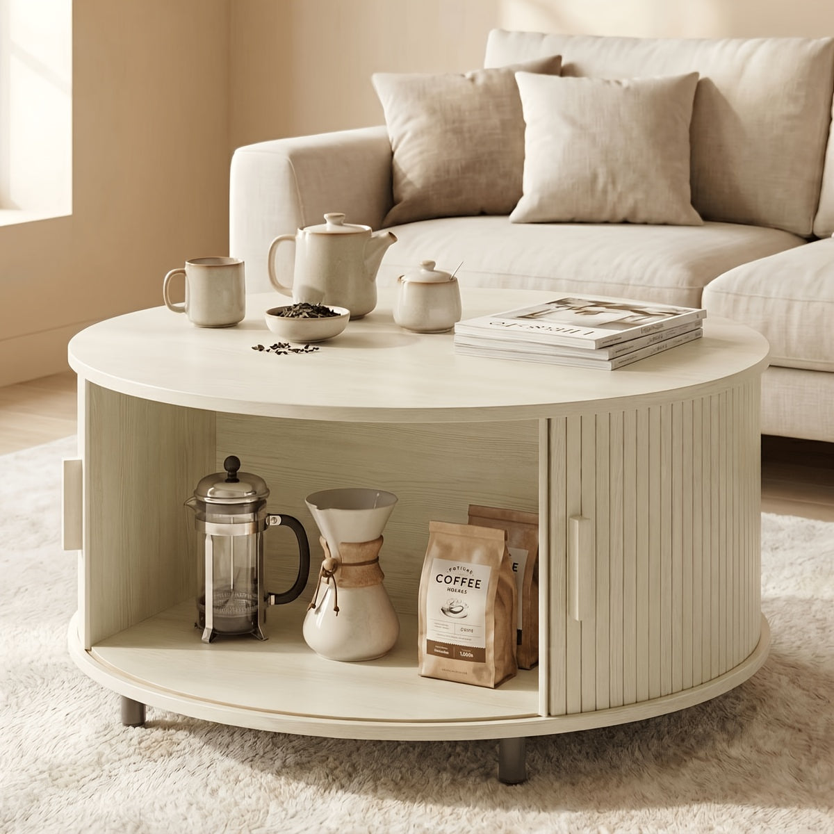 32 round fluted coffee table storage   century modern - Temu