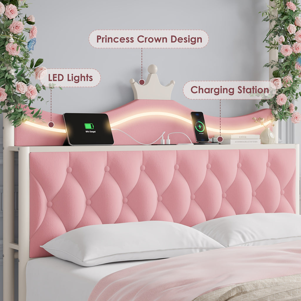 twin full queen size upholstered canopy bed frame led lights - Temu