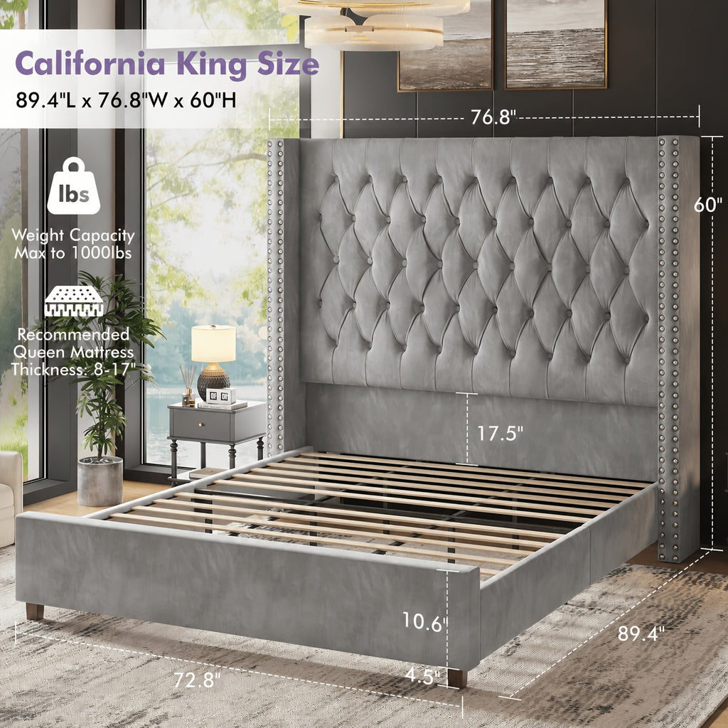 velvet upholstered platform bed frame 60 inch tall - Temu