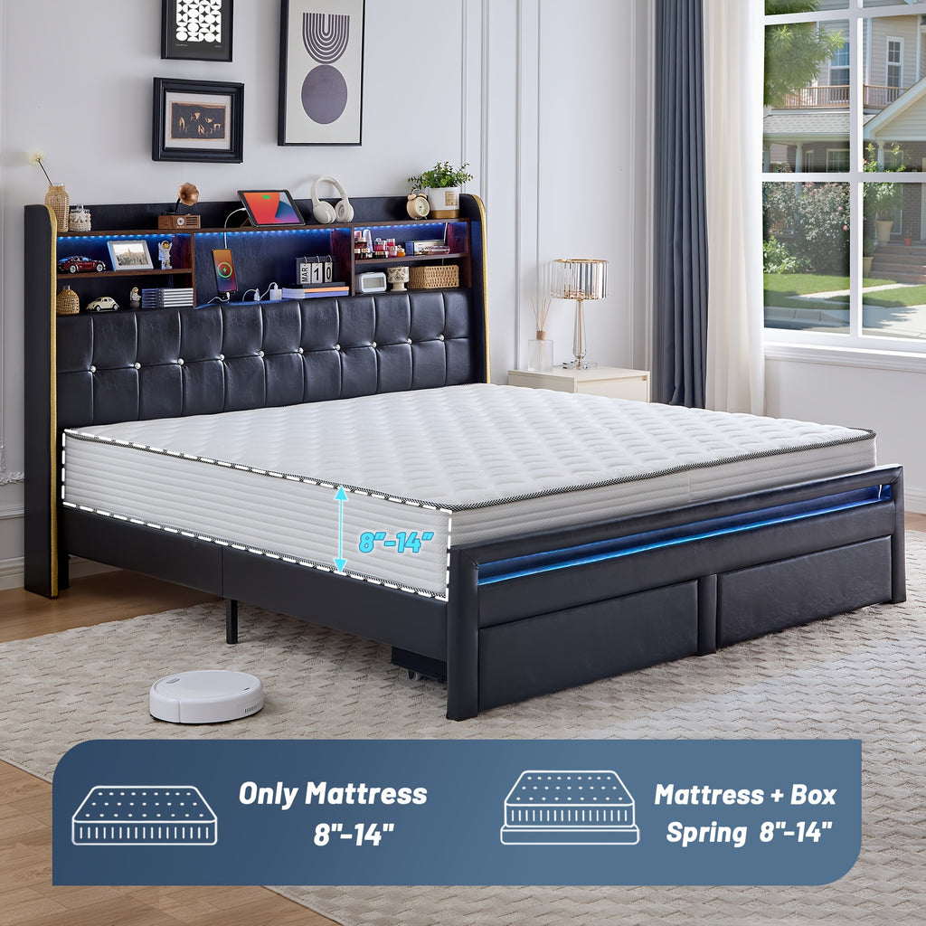a queen sized bed frame featuring a headboard bookcase - Temu