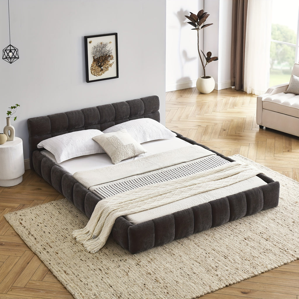 68 queen size modern bed cute puff grid pattern chenille - Temu
