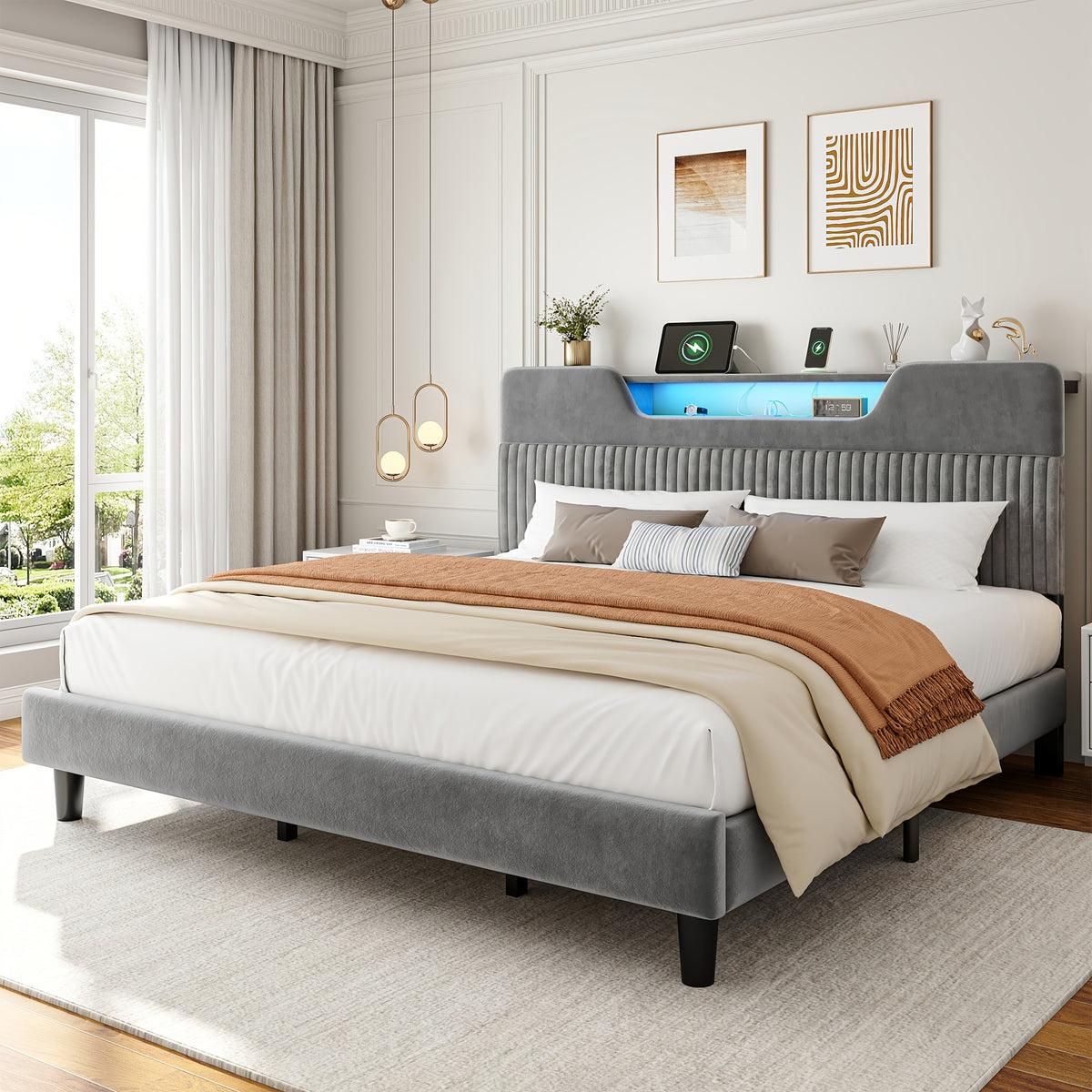 block hollow velvet bed frame led - Temu