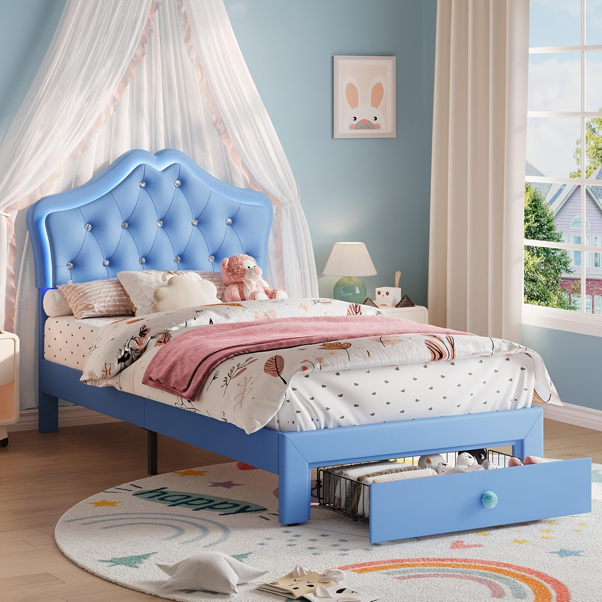 modern twin platform bed frame upholstered crystal button - Temu