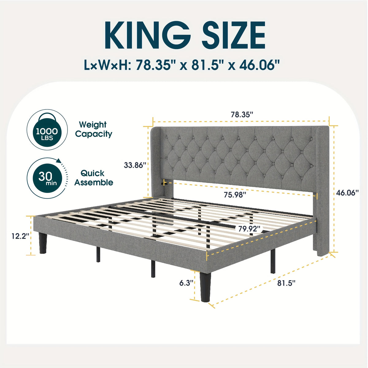 upholstered bed frame tufted wingback headboard - Temu