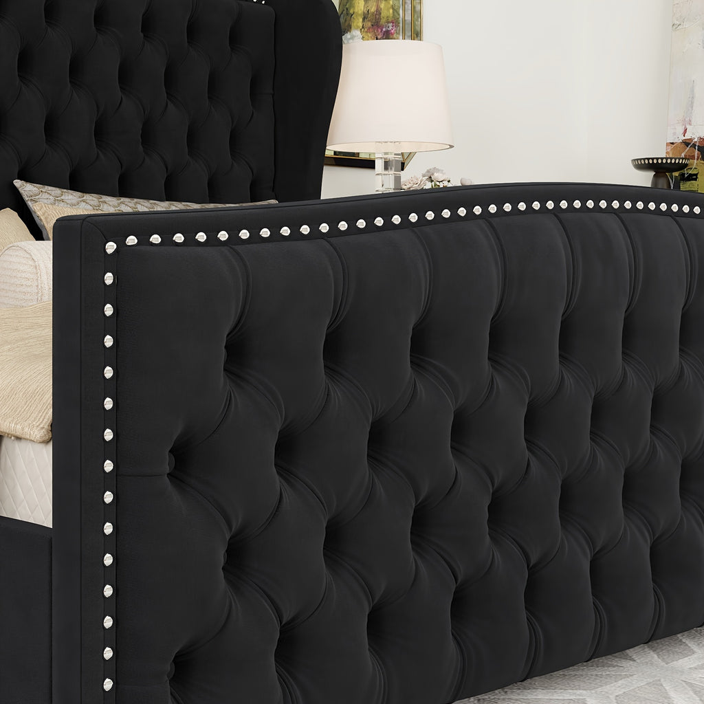 queen platform bed frame wingback headboard velvet - Temu