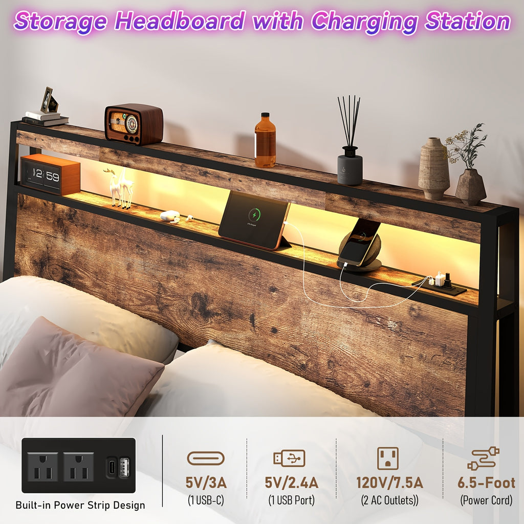 full queen king size bed frame 4 storage drawers headboard - Temu