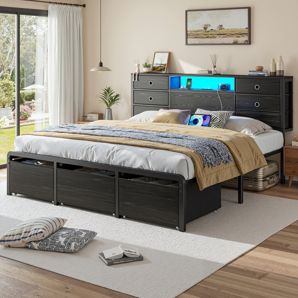 reinforced storage bed frame king queen full 8 9 drawers - Temu