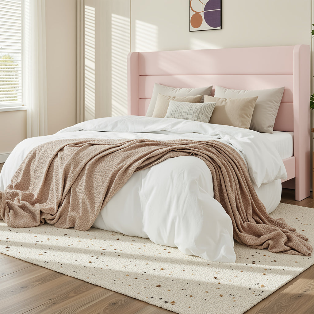 modern wingback platform bed frame velvet upholstered - Temu
