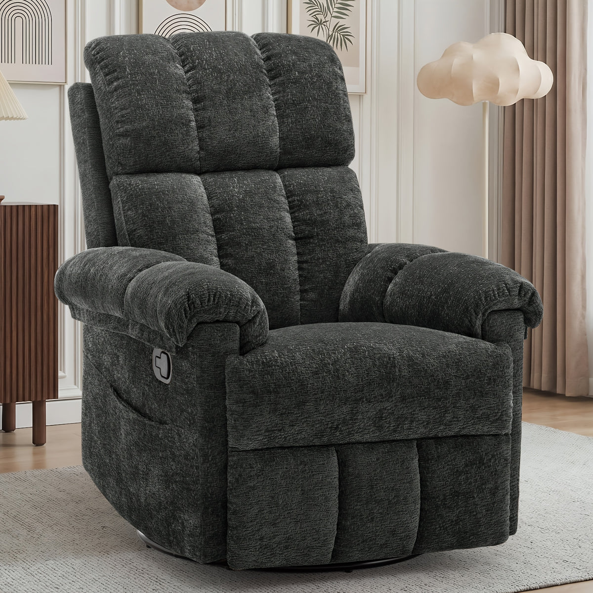 chenille manual swivel rocking chair comfortable fabric high - Temu