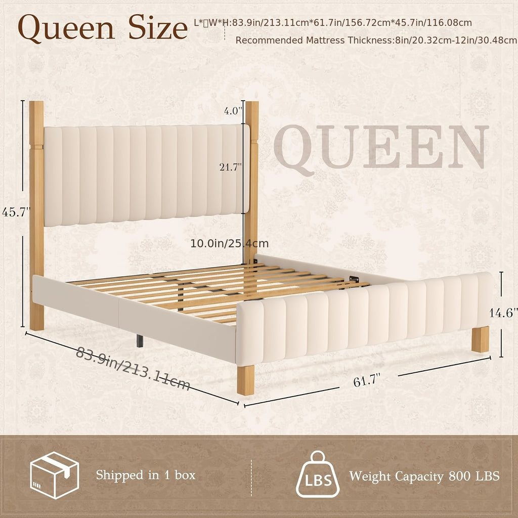 modern solid wood bed frame a vertical striped headboard - Temu