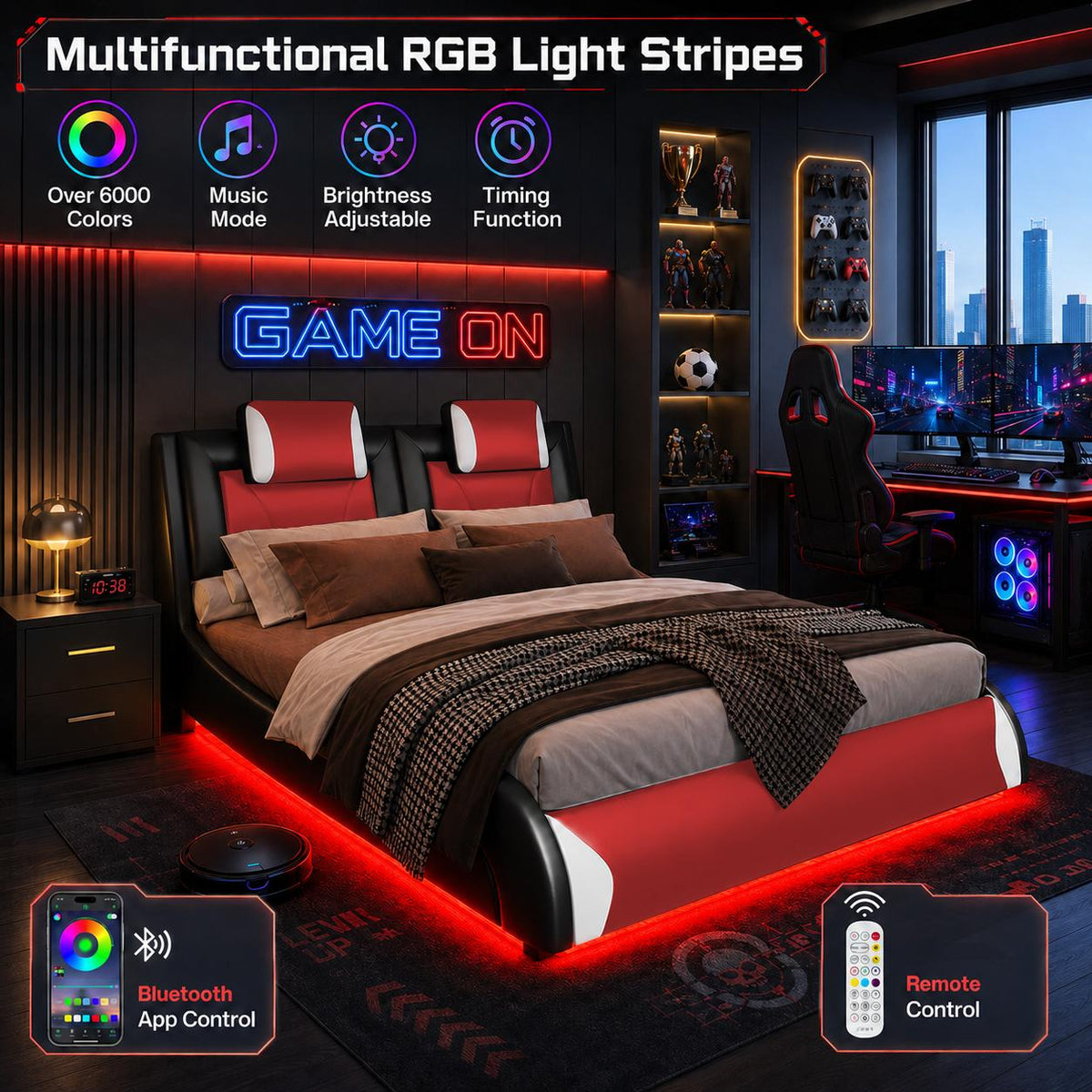 led upholstered platform bed racing seat headboard - Temu