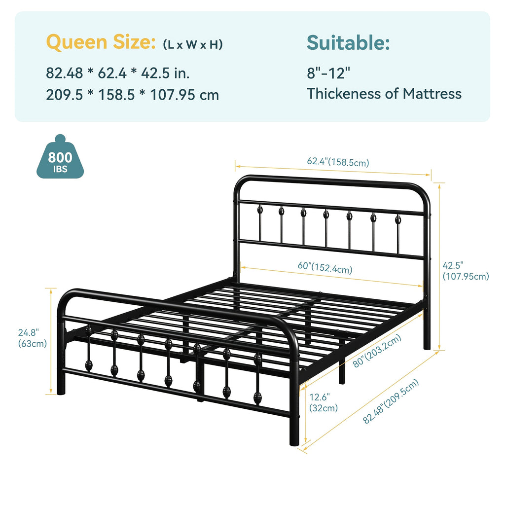 14 inch vintage metal bed frame iron headboard footboard - Temu