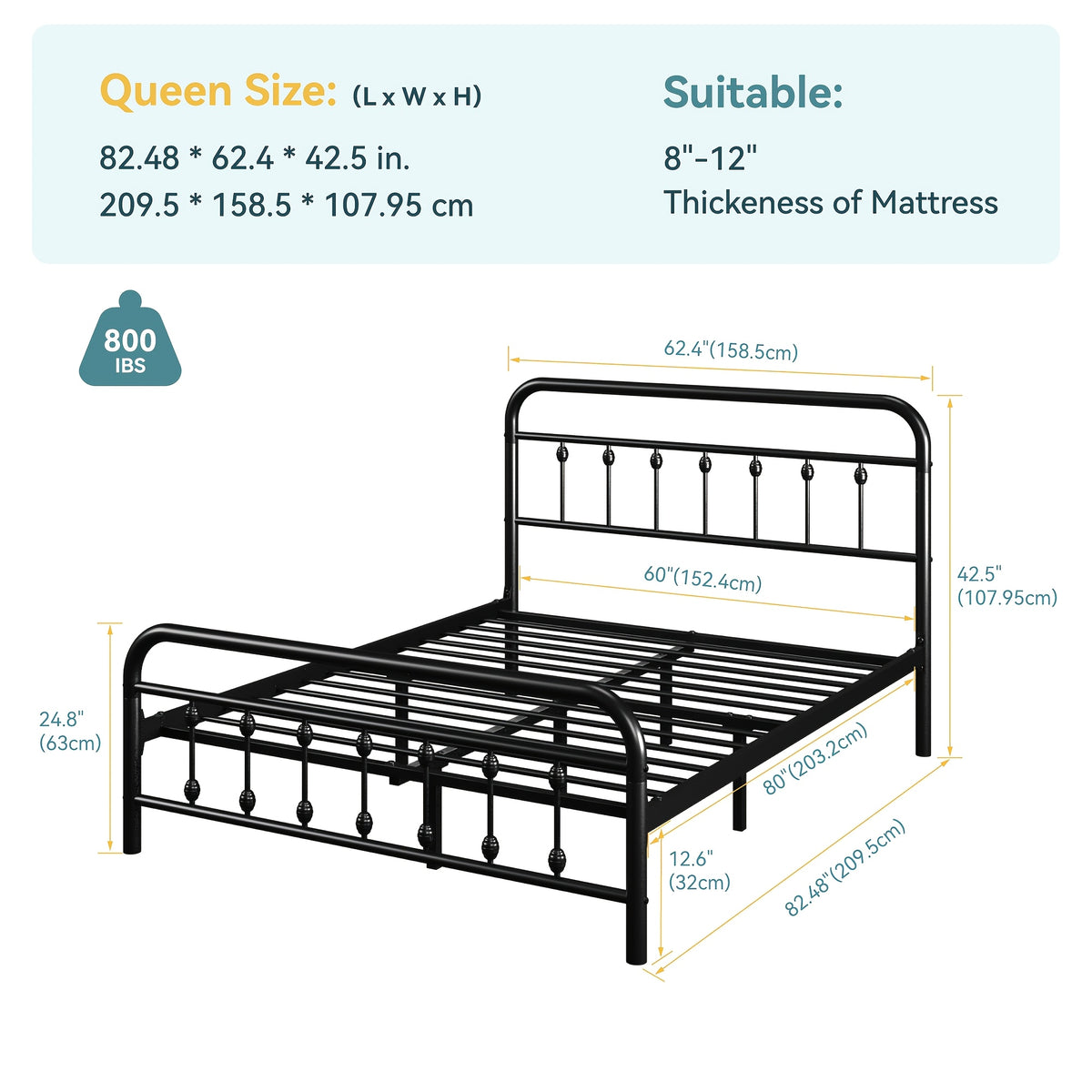 14 inch vintage metal bed frame iron headboard footboard - Temu