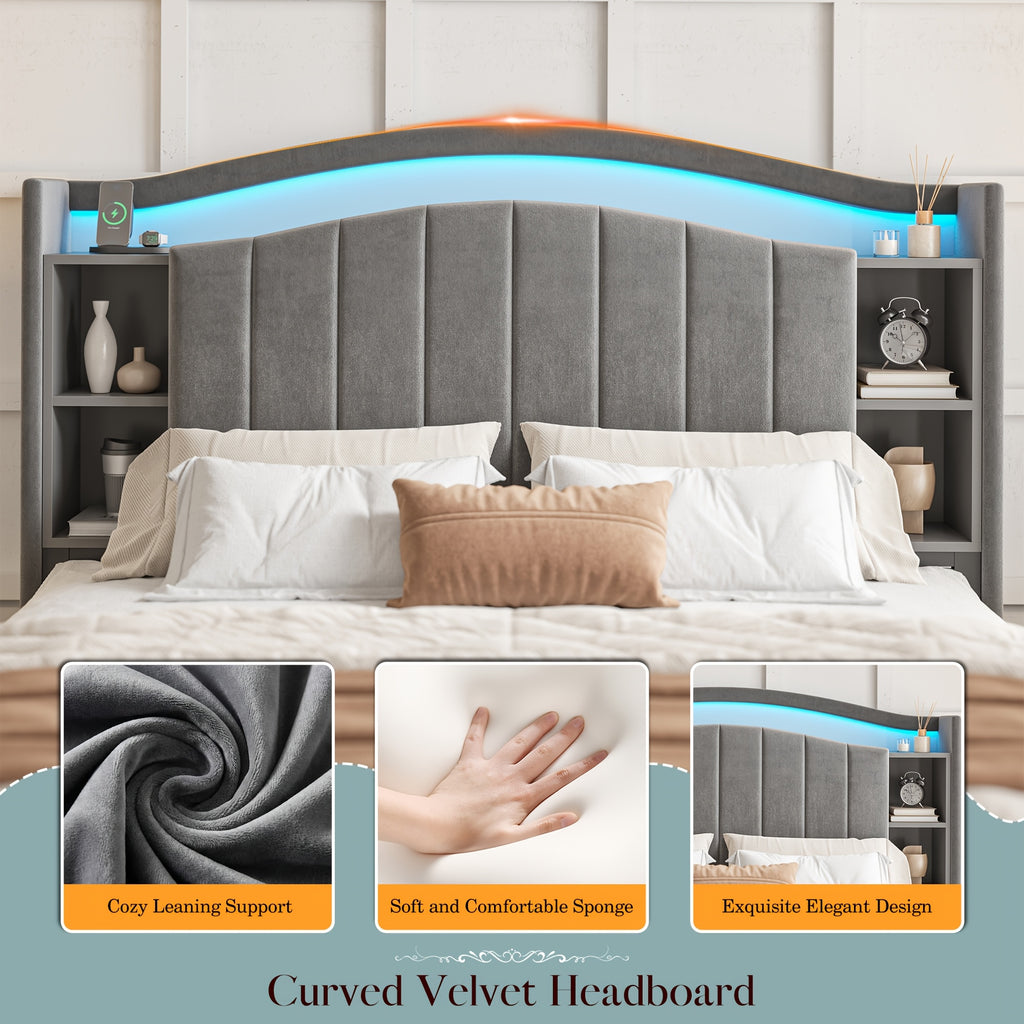king queen full bed frame built in nightstand storage - Temu