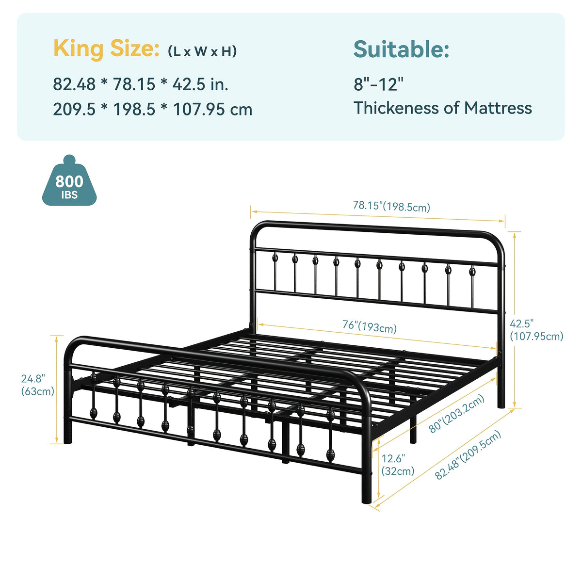 14 inch vintage metal bed frame iron headboard footboard - Temu