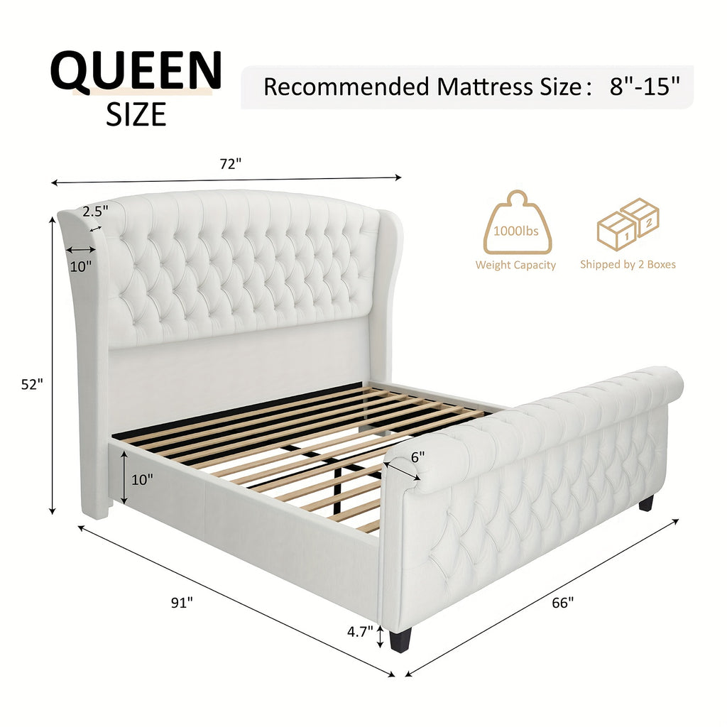 velvet upholstered platform bed frame sleigh design curved - Temu