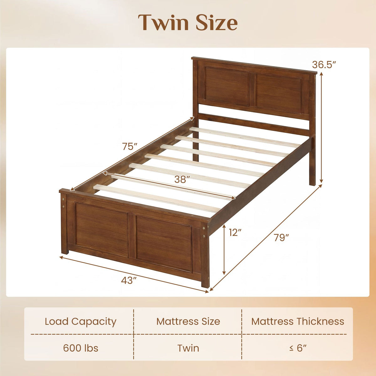 twin size bed frame farmhouse wooden platform bed headboard - Temu
