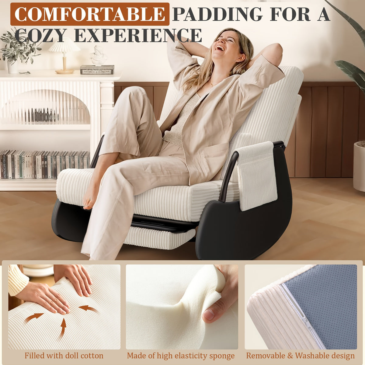 corduroy rocking chair footrest cover washable - Temu