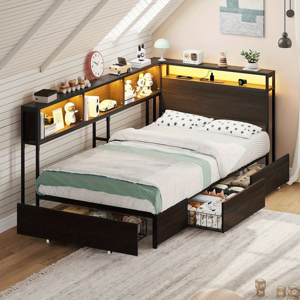 44 8 81inch single double bed 3 storage drawers led - Temu