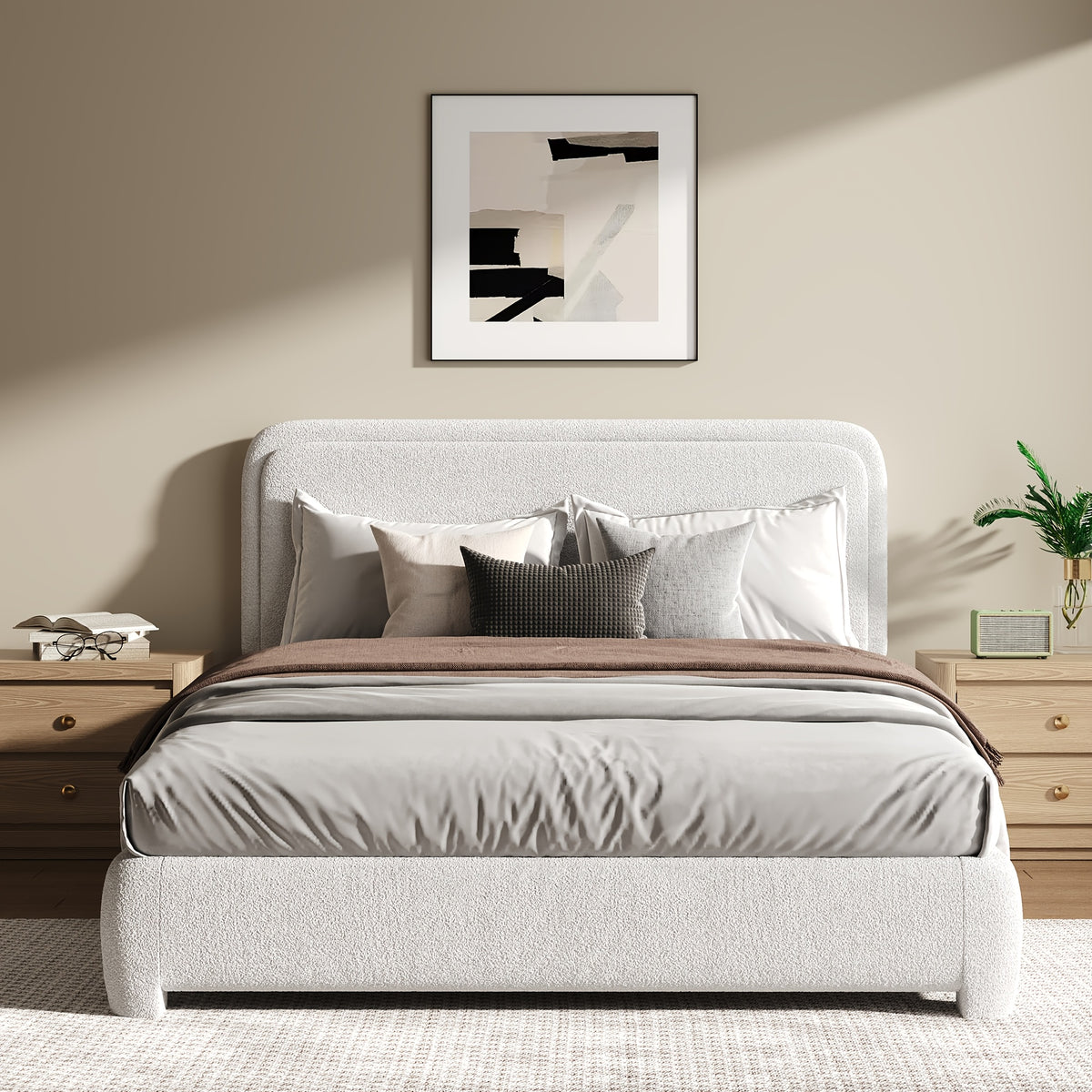 twin full   bed frame cloud boucle upholstered - Temu