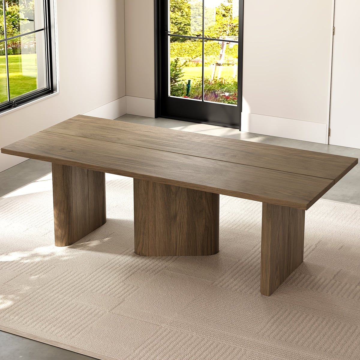 modern oak grain dining table set large tabletop stable 3d - Temu