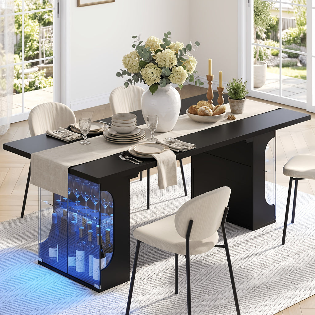 70 8 black dining table 4 8 people glass cabinet storage rgb - Temu
