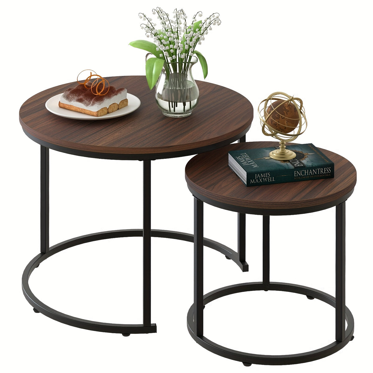 set two circular nesting tables featuring a white   - Temu