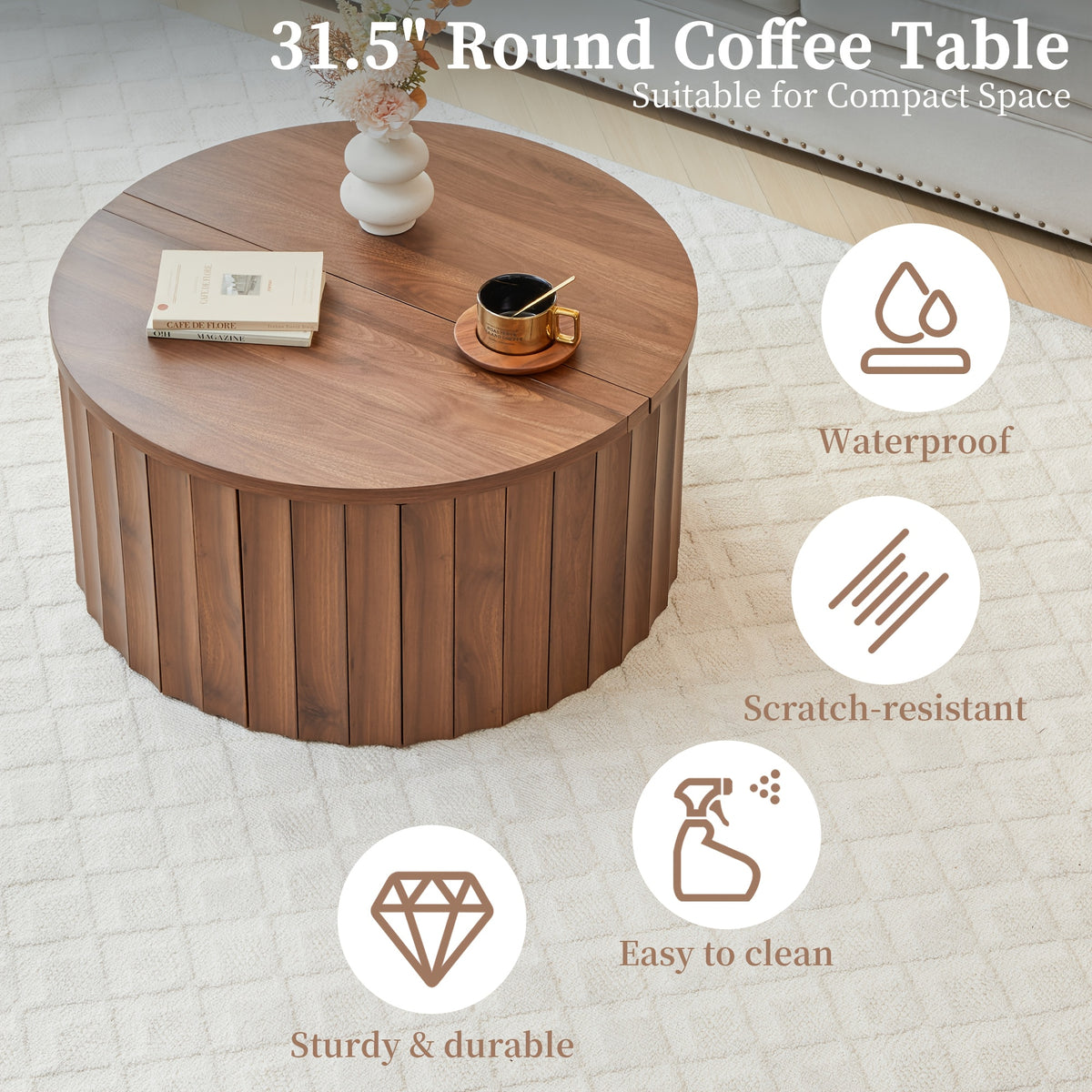 31 5   century modern fluted drum coffee table round lift - Temu