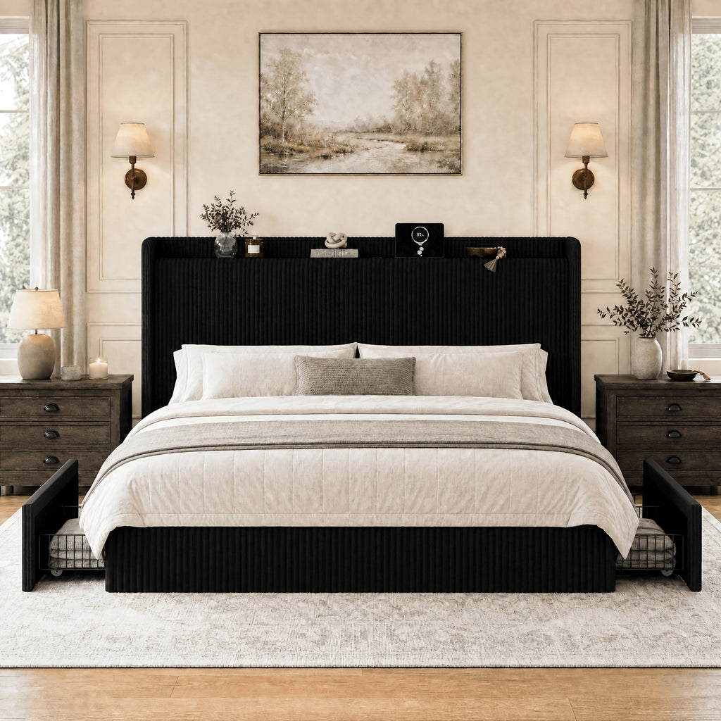full queen king corduroy upholstered bed frame - Temu