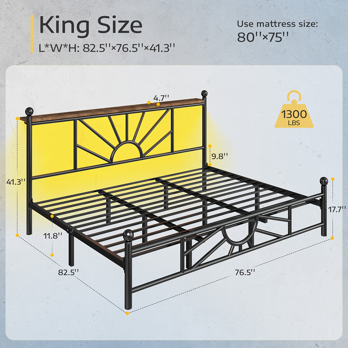 twin full queen king metal bed frame rgb led headboard large - Temu